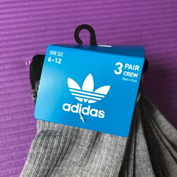 3 Pairs Adidas Men's Trefoil Logo Crew Socks Gray - Picture 2 of 6